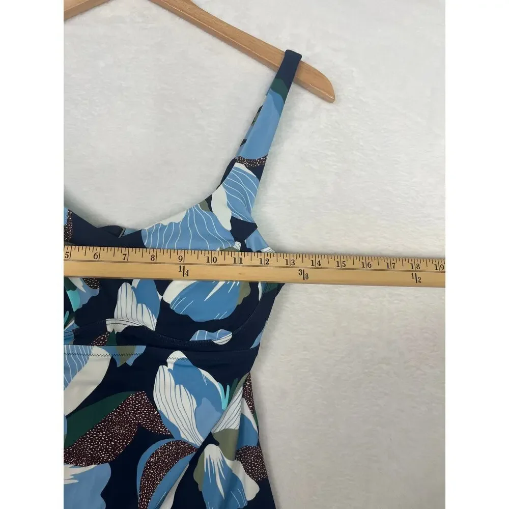 Athleta Bondi Bra Cup Tankini Top Hero Bloom Blue Floral Print sz 34B/C Swimwear